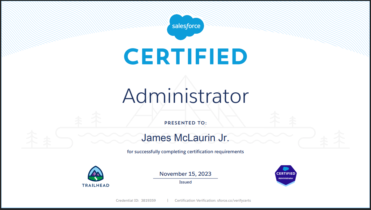 Salesforce Certified Administrator certificate