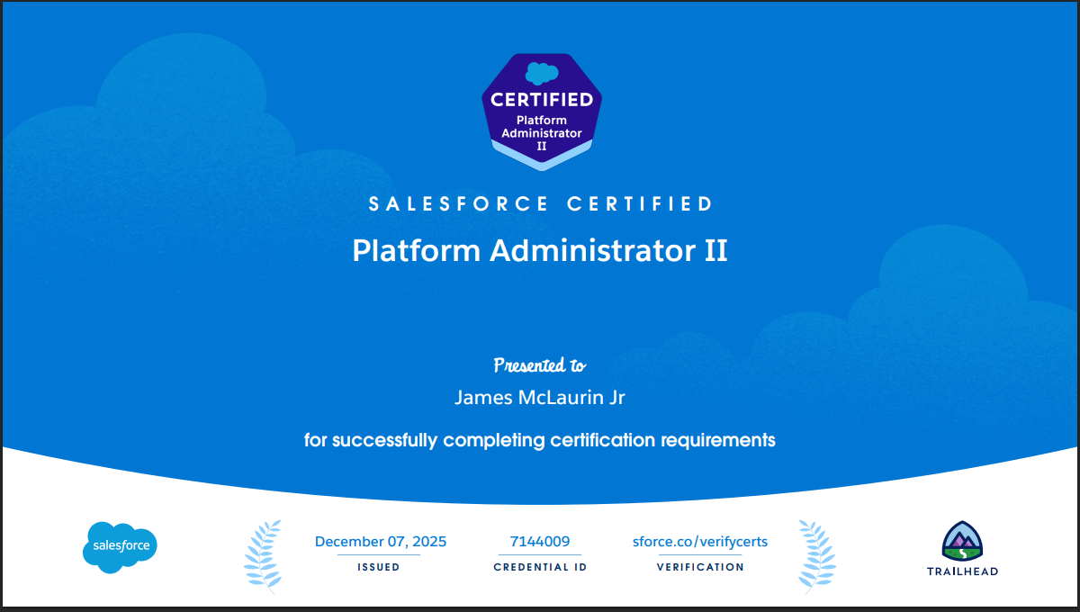 Salesforce Certified Platform Administrator II certificate