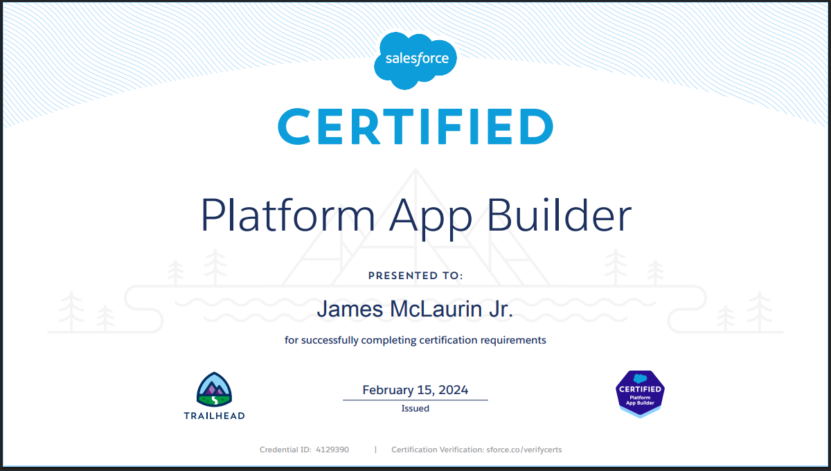 Salesforce Certified Platform App Builder certificate